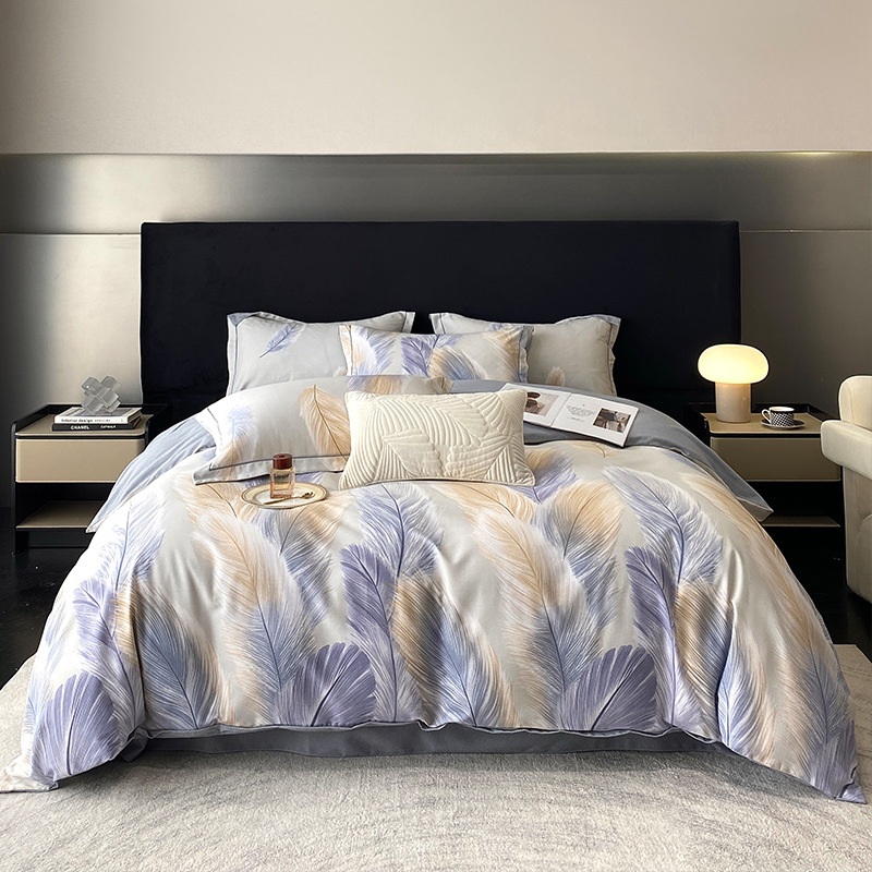 Nuevo juego de cuatro piezas de lana gruesa y cepillada, ropa de cama de edredón de impresión de lujo ligero para el hogar, ropa de cama de otoño e invierno al por mayor