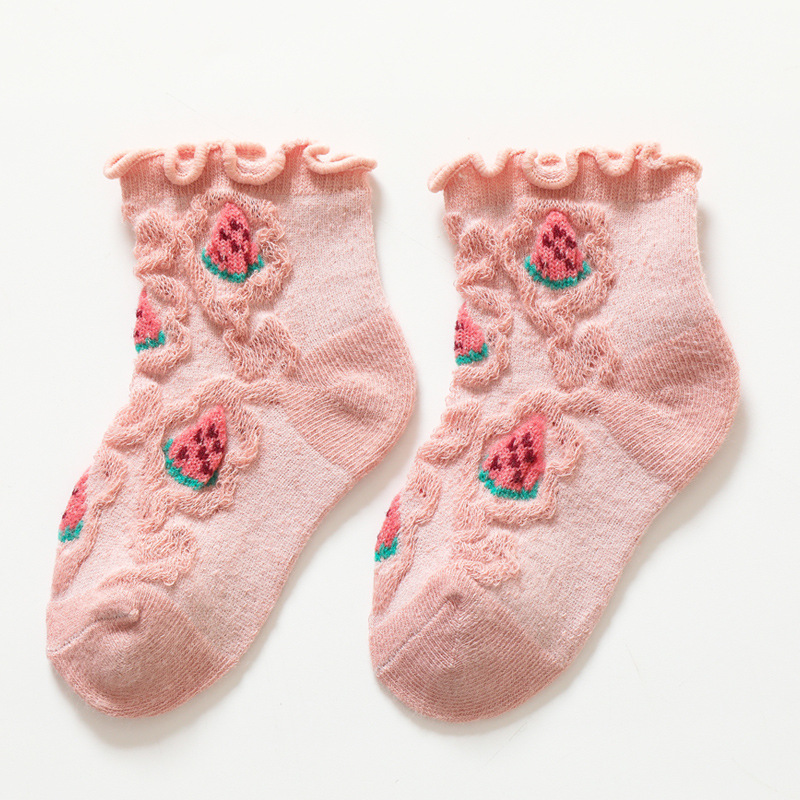 Calcetines sueltos de oreja de madera de verano calcetines de algodón para bebés calcetines de modelado de frutas de dibujos animados para NIÑOS Calcetines de malla transpirable