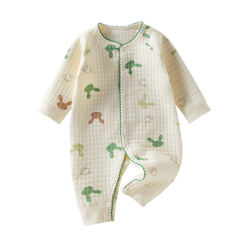 Autumn and winter baby jumpsuits with front opening, long-sleeved robes, thickened quilted newborns, male and female babies, warm crawling clothes