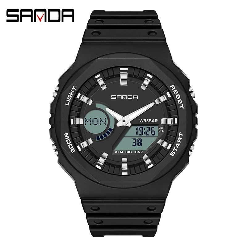 SANDA 6016 deportes reloj electrónico sincronización octogonal placa luminosa alarma cinta juvenil reloj