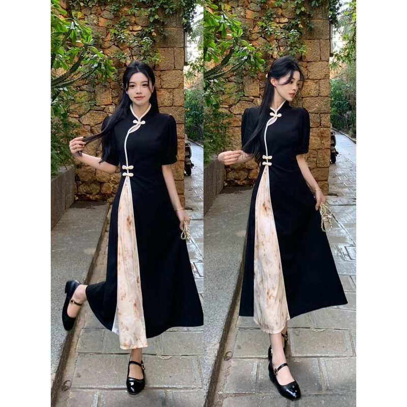 Plus-Size Women's Clothing, Slimming New Chinese-Style National Style Dress with Buttoned Design, Suitable for Pear-Shaped Body, Gentle Style Qipao Dress Plus-Size Women's Clothing, Slimming New Chinese-Style National Style Dress with Buttoned Design, Suitable for Pear-Shaped Body, Gentle Style Qipao Dress