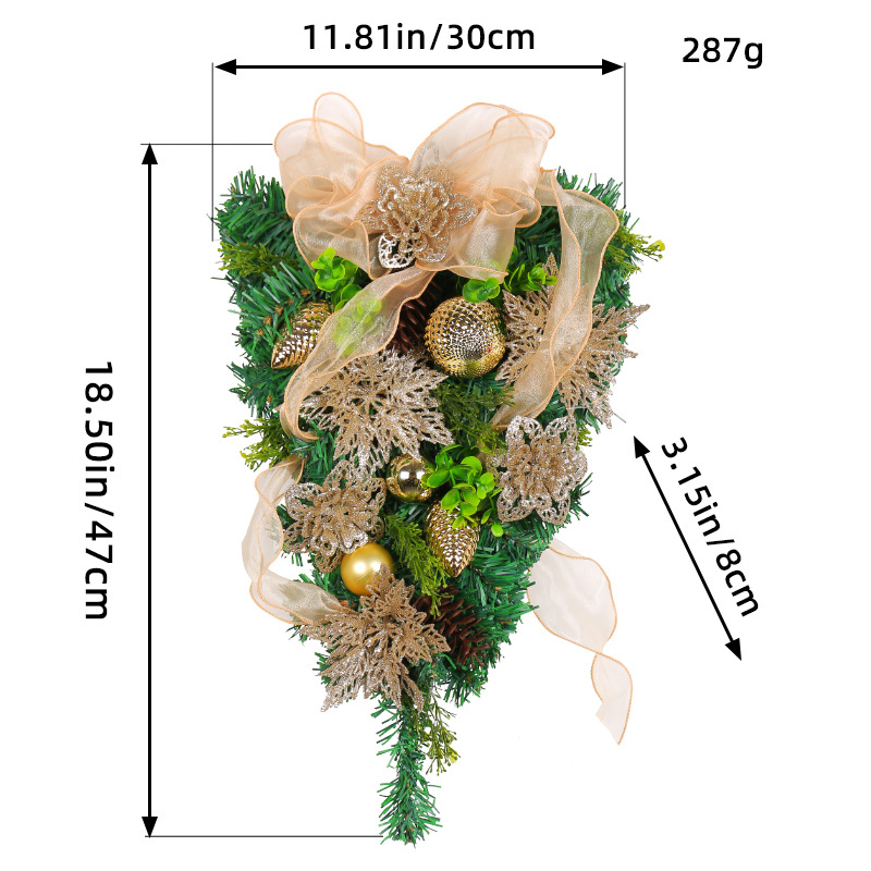 Guirnalda Navideña de Flores Doradas de Hong Kong, Árbol de Navidad Invertido con Agujas de Pino, Decoración Navideña para Ventanas de Centros Comerciales, Venta al por Mayor