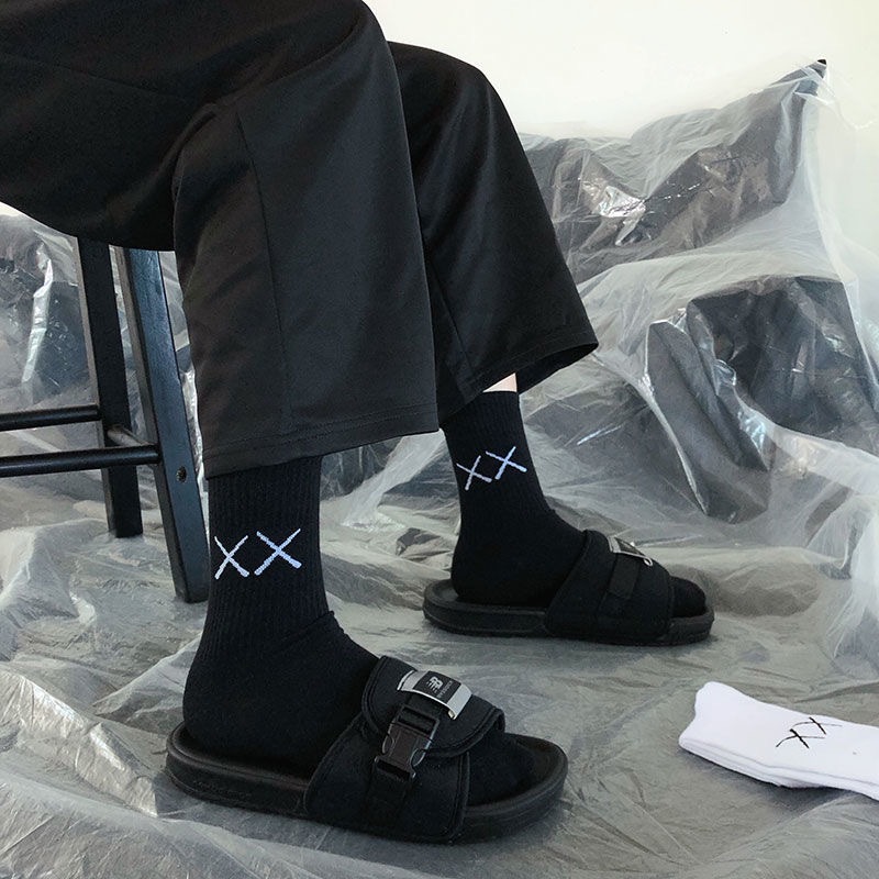 Chaussettes mi-mollet unisexes en pur coton, couleur unie, noir et blanc, style basket-ball, cross-street, 2025d_voghion.com