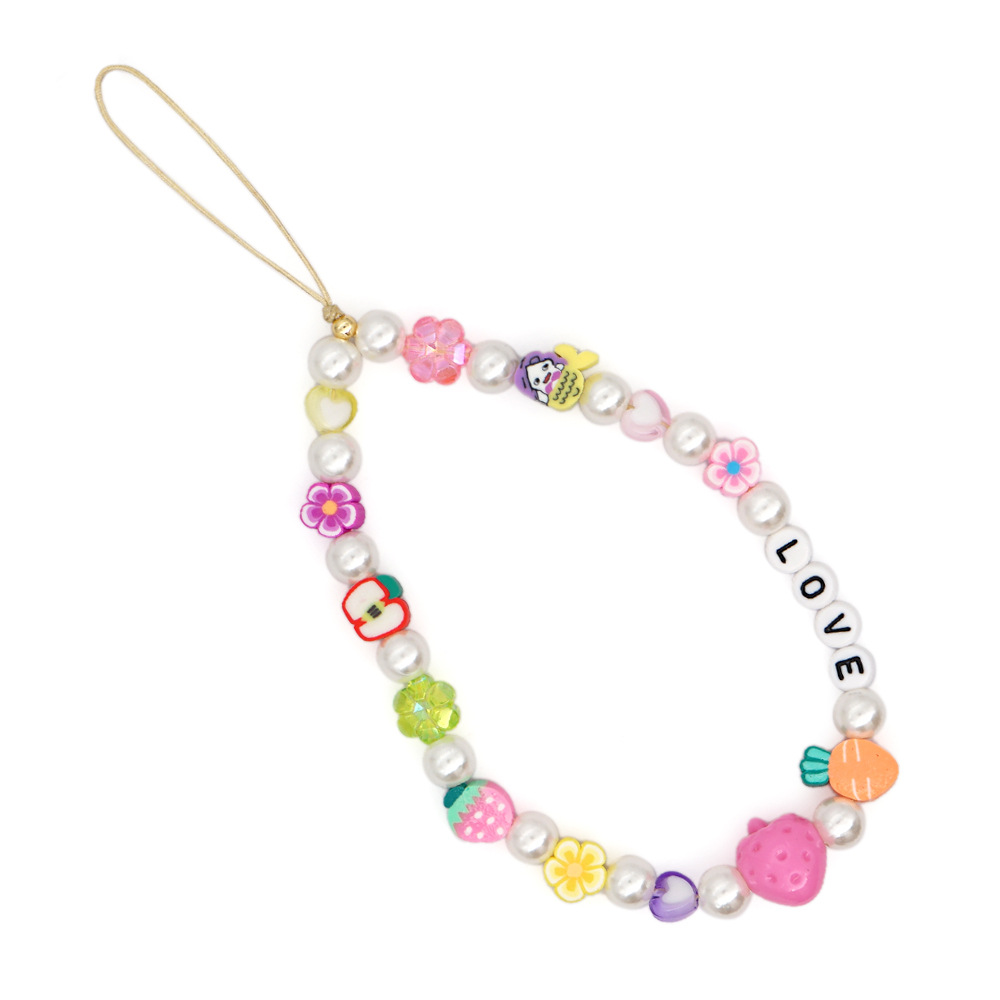 Korean creative LOVE letter beads fruit pearl mobile phone lanyardpicture6