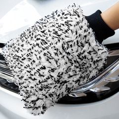 Double-sided car thickened plush car cleaning gloves microfiber water-absorbent cleaning coral velvet large car washing gloves