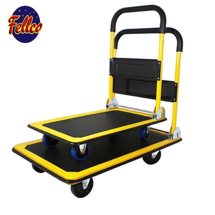 150kg黑黄静音平板手推车物料搬运设备平板手推车折叠手推车