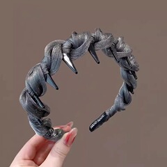 新款小香风珠光网纱发箍女防滑带齿纹理感日常外戴高颅顶头箍