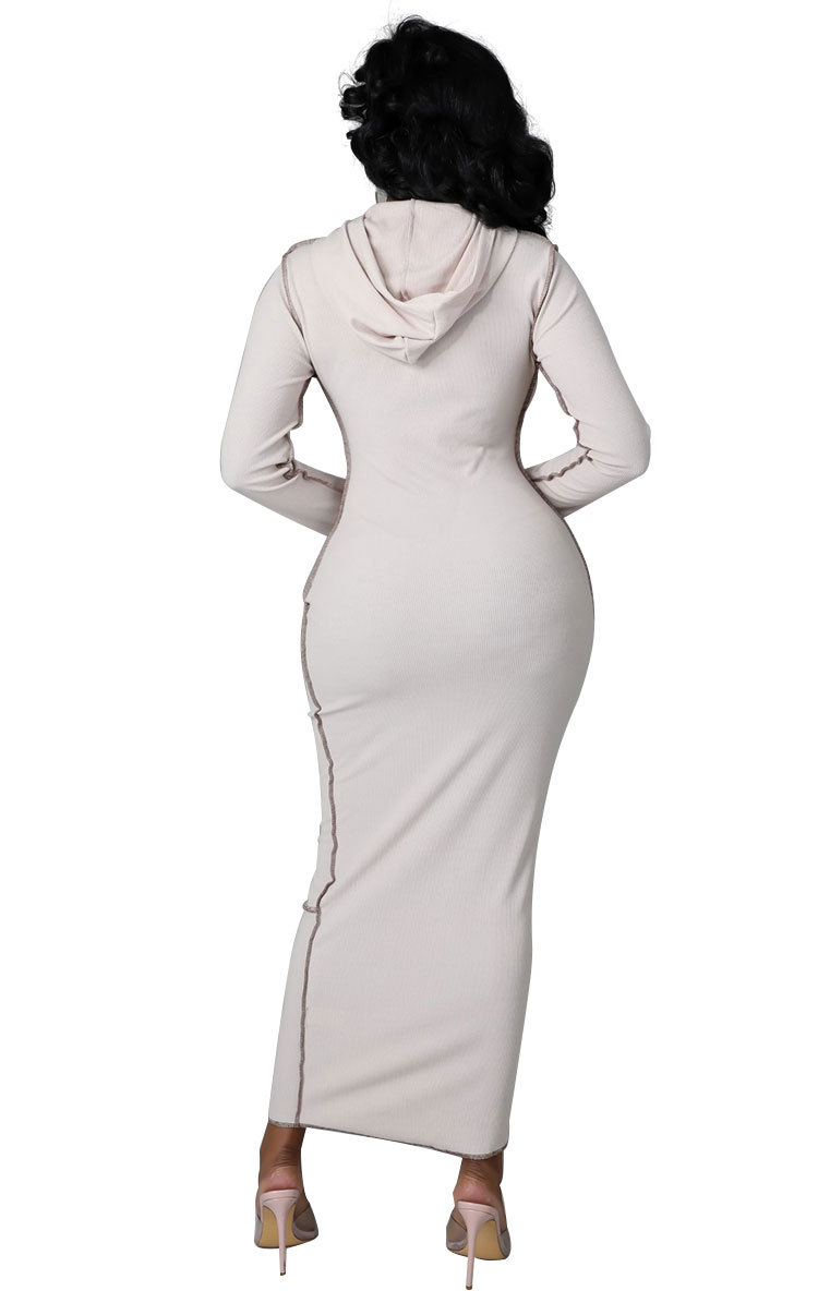 Solid Color Long-Sleeved Stitching Slim Dress NSXHX107636