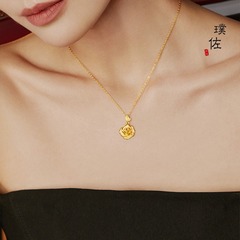 金店同款沙金時尚精緻玫瑰花吊墜diy配件項鍊女送禮物