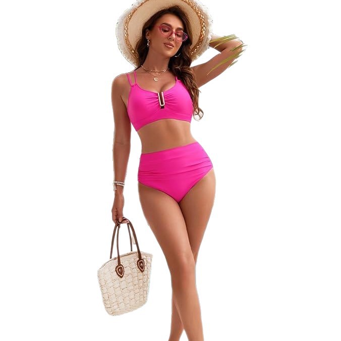 2025 nuevo Amazon apertado bañador de espalda baja mujer sensación de correa de pecho pequeño reunido bañador de playa multicolor