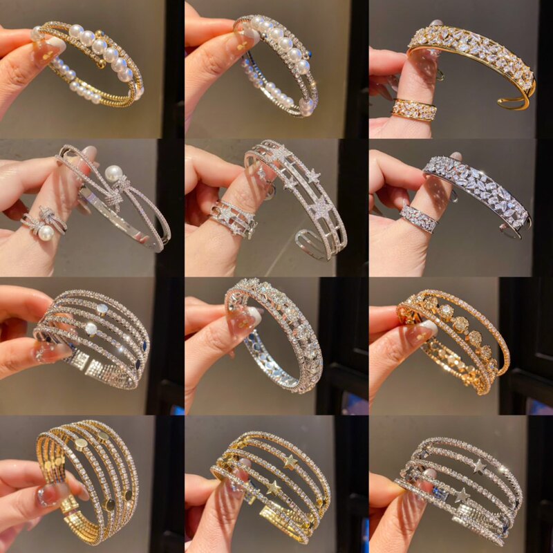 European and American Cross-Border Colorful Diamond-Encrusted Zircon Butterfly Flower Open Bracelet Light Luxury High-End Bracelet Fashion Jewelry for Women