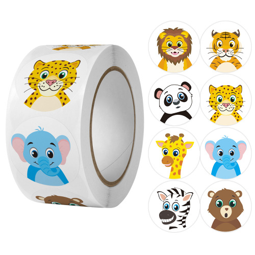 Children's cartoon animal stickers baby stickers kindergarten English teacher inspirational little red flower reward roll stickers