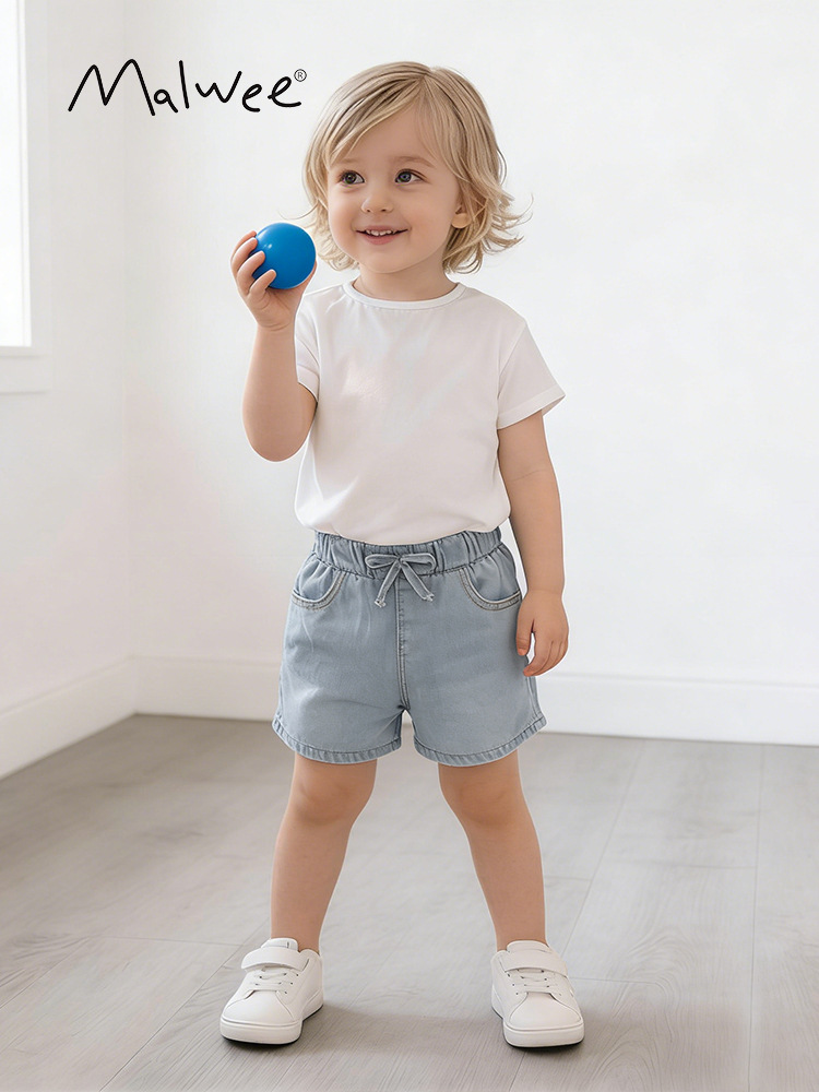Cross-border Malwee jeans para niñas, ropa de verano, nuevos pantalones cortos de cintura elástica para niños pequeños y medianos en Europa y América