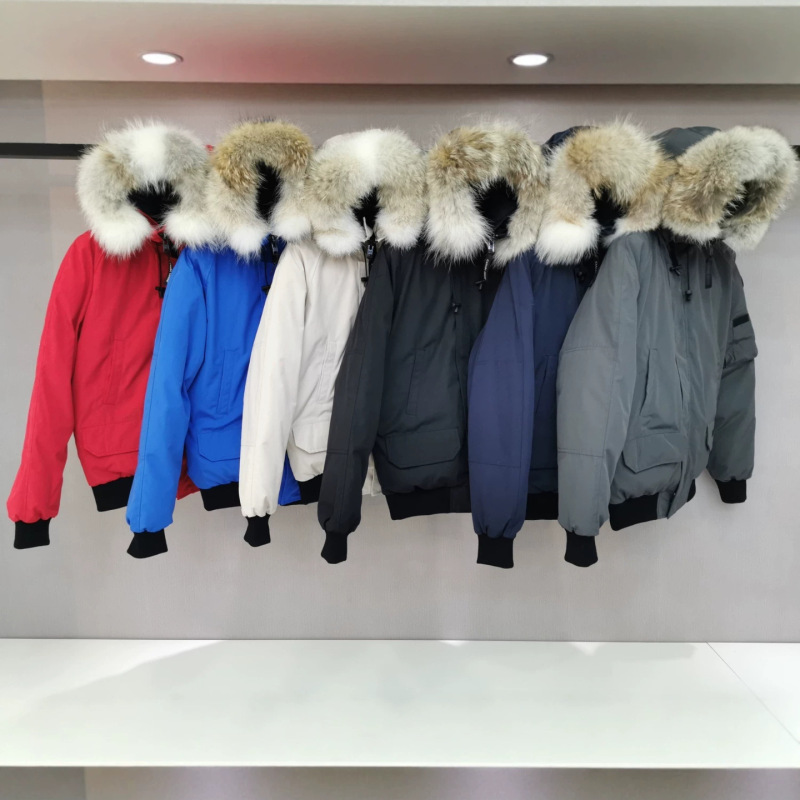Big Goose Down Jacket 01 Short Style with Hooded Fur Collar, Wolf Fur Aviator Parka for Men and Women, Down Jacket 7999M