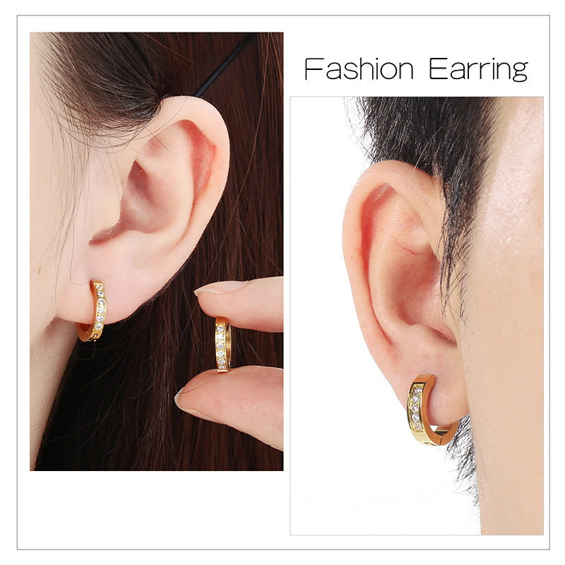 European and American Fashion Round Inlaid Zircon Stainless Steel Earrings for Men and Women Trendy Versatile Diamond Round Earrings Wholesale