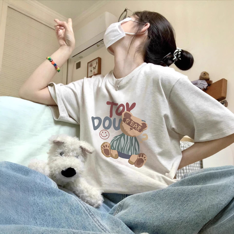 White and Gray Pure Cotton Short-Sleeved T-Shirt for Women 2026 New Popular Summer Fashionable Top Loose Large Size T-Shirt White and Gray Pure Cotton Short-Sleeved T-Shirt for Women 2026 New Popular Summer Fashionable Top Loose Large Size T-Shirt