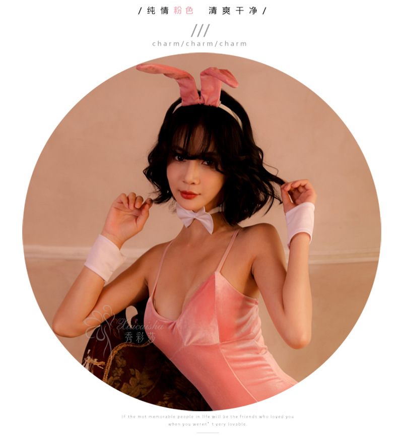 Bunny Girl Costume Jumpsuit with Chest Pad, Garter Belt and Headband — detail image 9