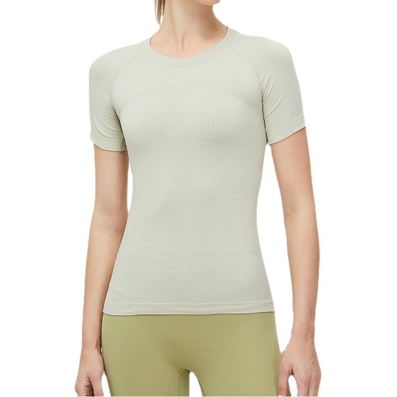 Ropa de yoga sin costuras de Europa y América camiseta de fitness desnuda transpirable para mujer manga corta correr sin costuras de secado rápido deportes yoga top