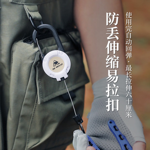 Tactical easy pull buckle outdoor steel wire rope multifunctional anti-lost keychain camping high rebound anti-lost rope telescopic buckle