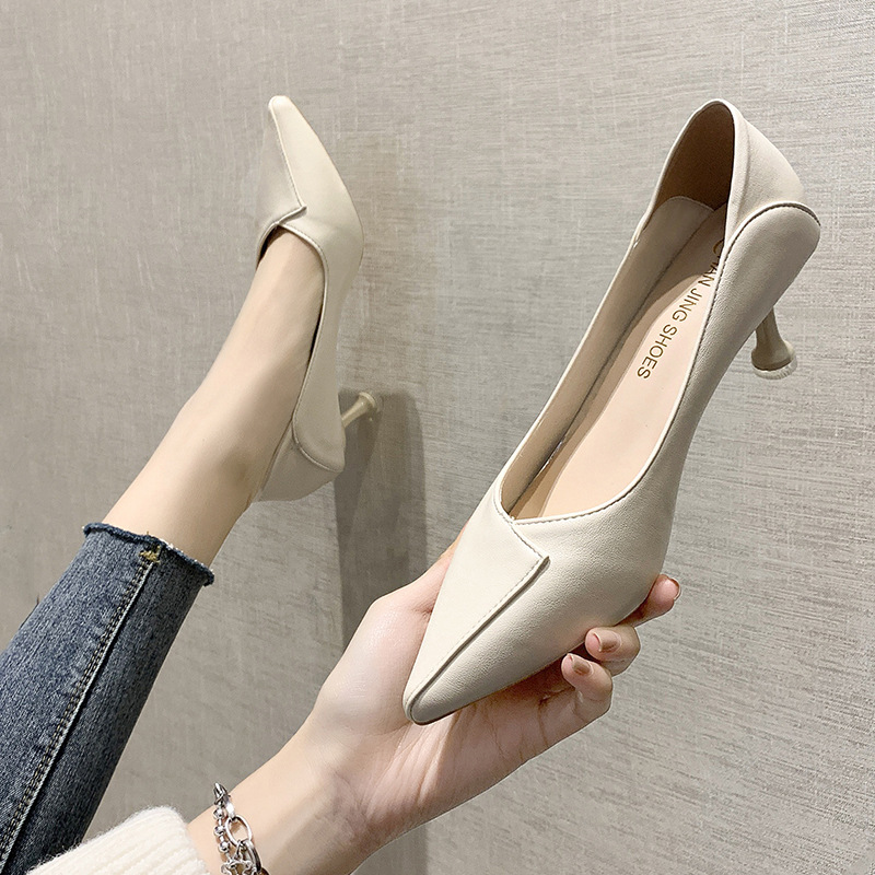 High Heels Women's 2024 Pointed Shallow Stiletto Shoes Professional Temperament Work Comfortable Single-layer Shoes for Four Seasons High Heels Women's 2024 Pointed Shallow Stiletto Shoes Professional Temperament Work Comfortable Single-layer Shoes for Four Seasons