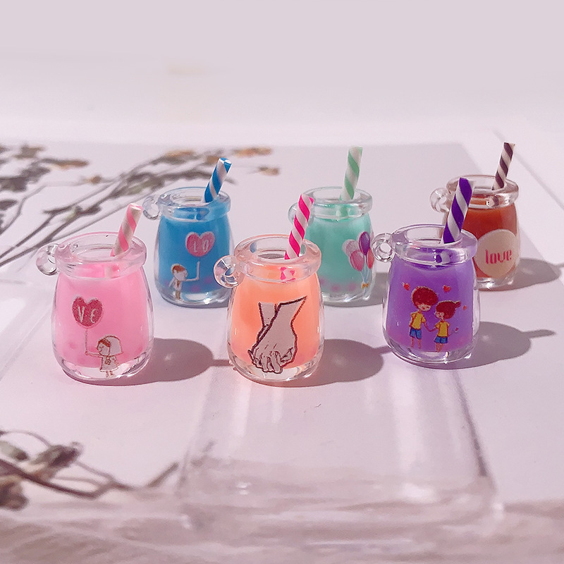 Nuevo transfronterizo nocturna taza de paja de té DIY amor diario llavero colgante papelería accesorios materiales