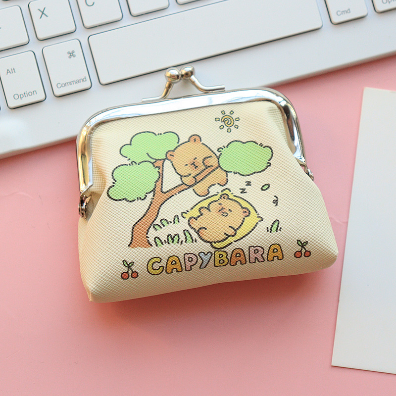 Unisex Gender Cute Style Square Shape Unisex Cartoon Pu Leather Buckle Coin Purses