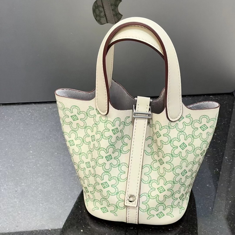 2024 Neue echte Lederkopfschicht Rindsleder Mini-Gemüsekorb Siebdruck Blumeneimer Kordelzug Offene Damentasche_voghion.com