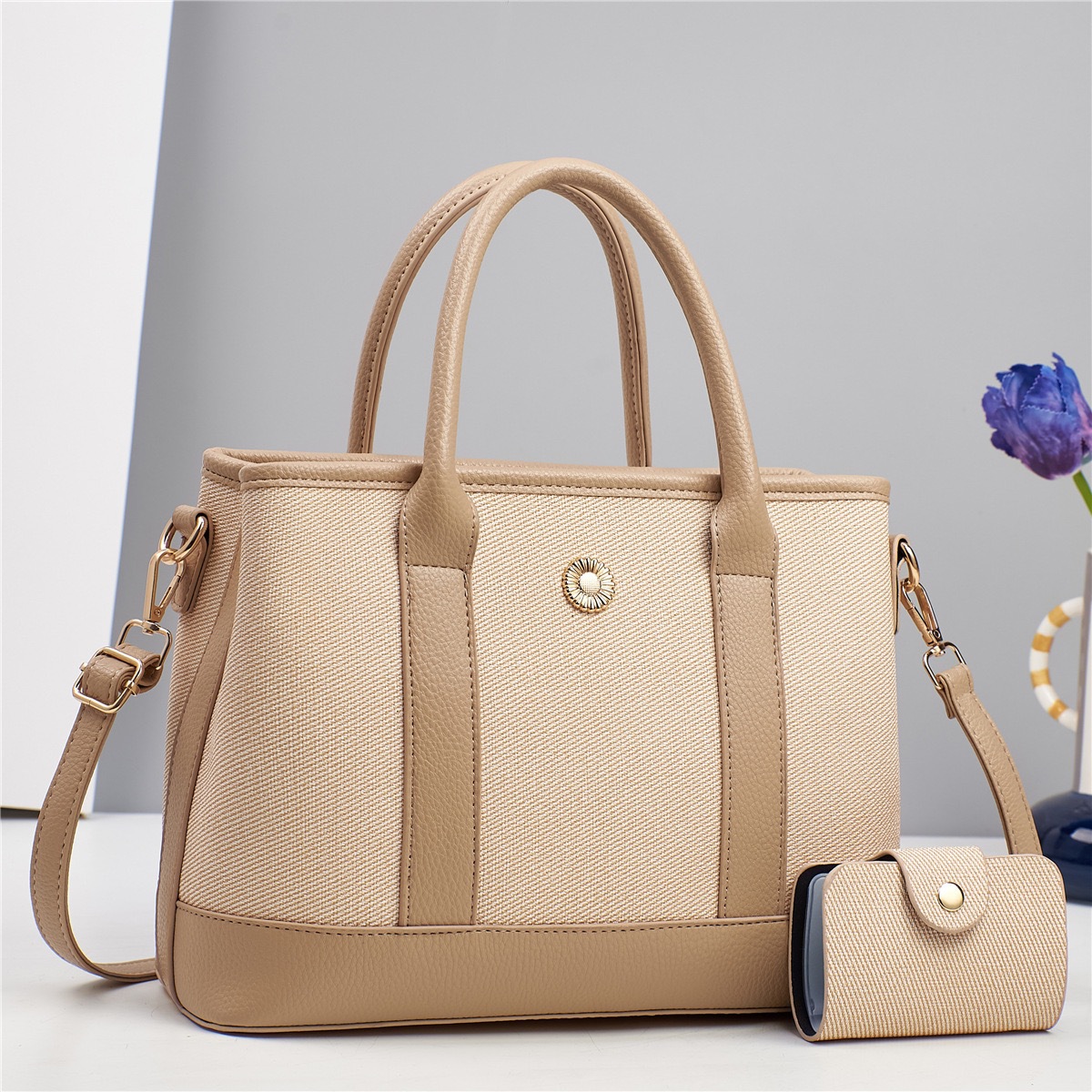 1350g Weight Polyester Lining Material Women's Pu Leather Color Block Elegant Classic Style Square Zipper Bag Sets