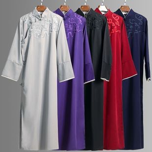 Comedy Costume Chinese Style Stand Collar Long Shirt Purple Mandarin Jacket High-End Embroidered Tang Suit May Fourth Youth Choir Performance Costume for Men