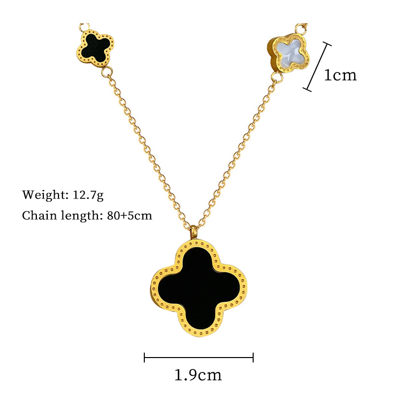 Lucky Grass Double Sided Necklace Minimalist Real Gold Chain_voghion.com
