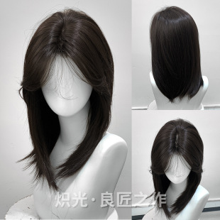 Blazing wig black tea colored women's short hair layered clavicle hair daily fashion full head cover wholesale