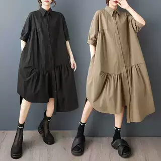 实拍夏韩版新款宽松大码拼接休闲简约通勤甜美短袖连衣裙