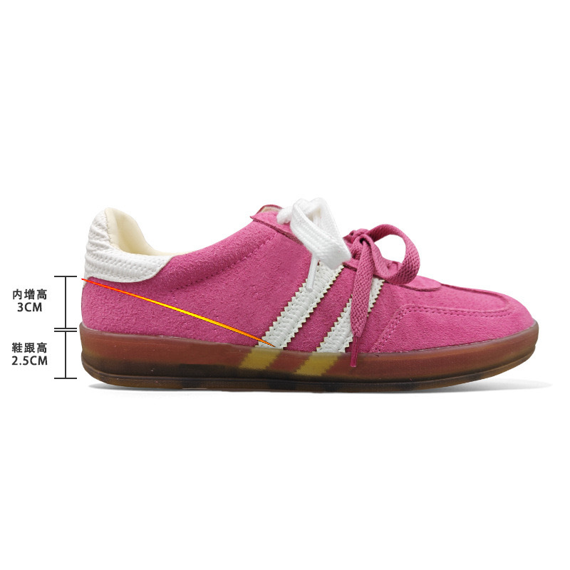 Versión de piel de vaca 2025 nuevo estilo rosa fresa oso cuero zapatos de entrenamiento alemán mujeres realzado zapatos Forrest Gump zapatillas deportivas casuales
