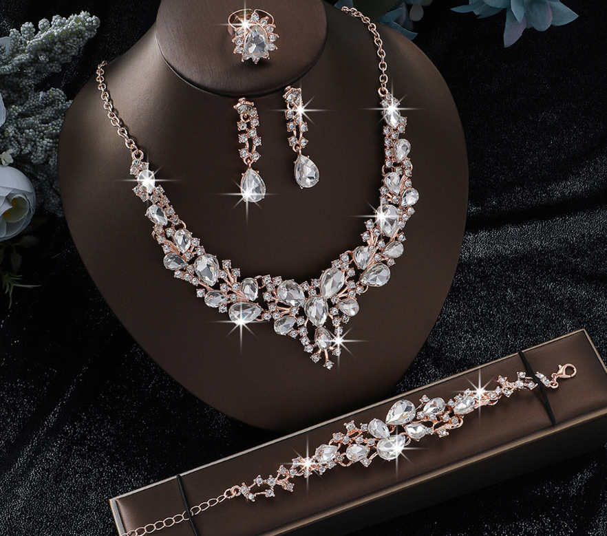 Fábrica de venta directa aleación de diamante de boda collar pendientes joyas de boda joyas de banquete joyas de dama image 13