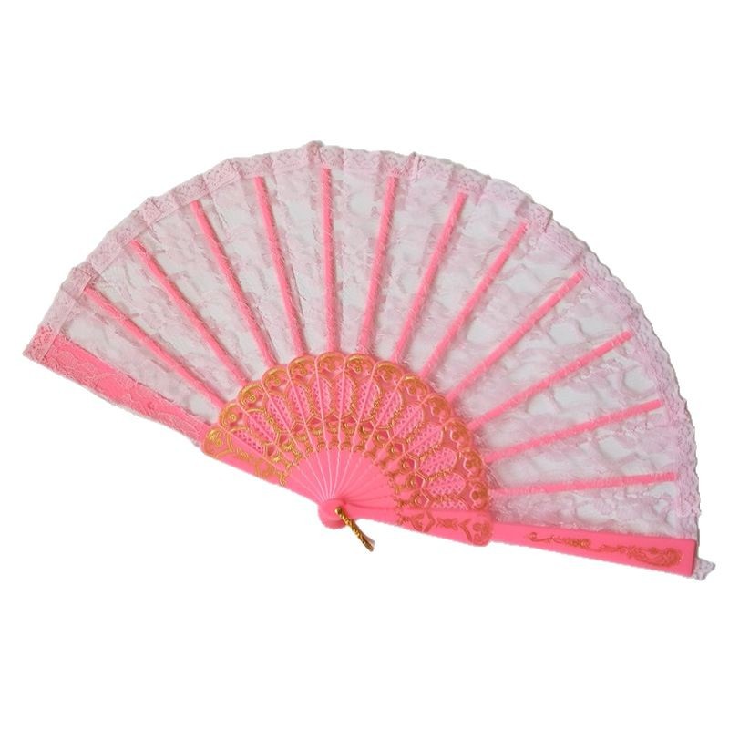 Hay en stock piezas de plástico hueso ventilador plegable de encaje estilo gitano ventilador de encaje transfronterizo