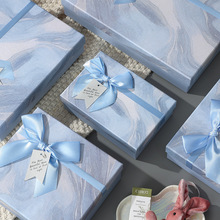 小清新蓝色礼品盒蝴蝶结包装盒天地盖生日伴手礼盒简约长方形盒子