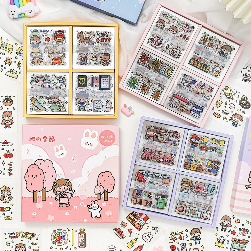 Sticker PVC, gift box, cartoon cute stickers, scheduler