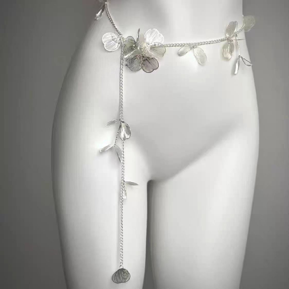 플라워 웨이스트 체인 실버