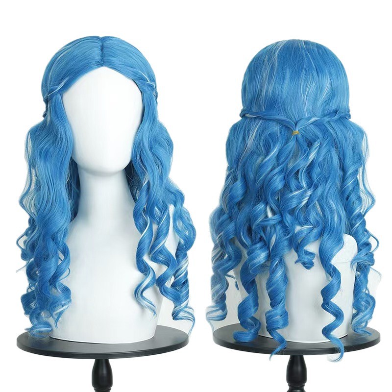 Zombie High School Blue Long Curly Anime Wig White Queen Alice Cos Wig Blue and White Gradient Long Curly Hair Zombie High School Blue Long Curly Anime Wig White Queen Alice Cos Wig Blue and White Gradient Long Curly Hair