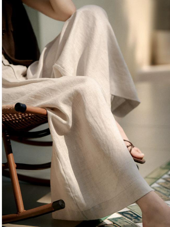 Quần culottes nữ ống rộng chất liệu linen mát mẻ mùa hè — Xanh lông mòng đen, màu trắng, màu mơ