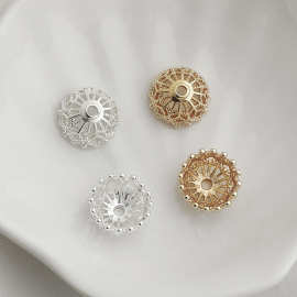 14K包金保色镂空四叶草花托 大号项链串珠耳饰流苏帽 diy饰品配件