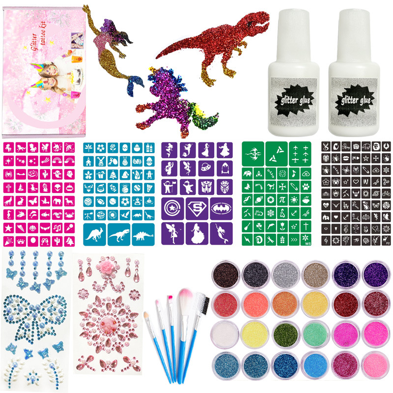 Nuevo diamante brillo en polvo de dibujos animados para niños pegatinas luminoso simple tatuaje traje fiesta color etapa brillo maquillaje