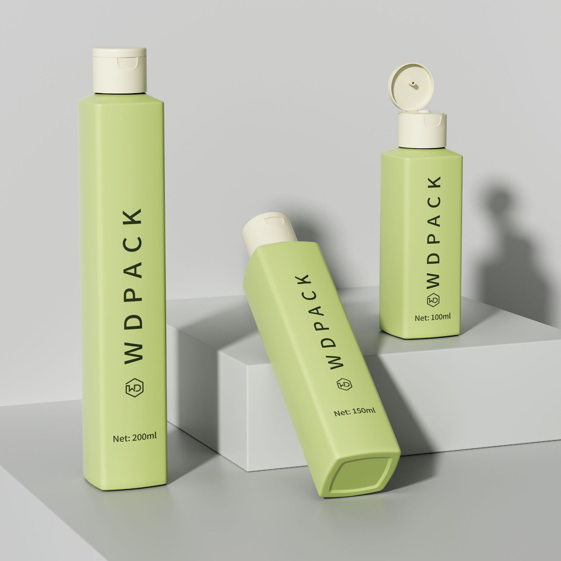 塑料pet磨砂长方体形平底翻盖式100ml/150ml/200ml沐浴露瓶透明瓶