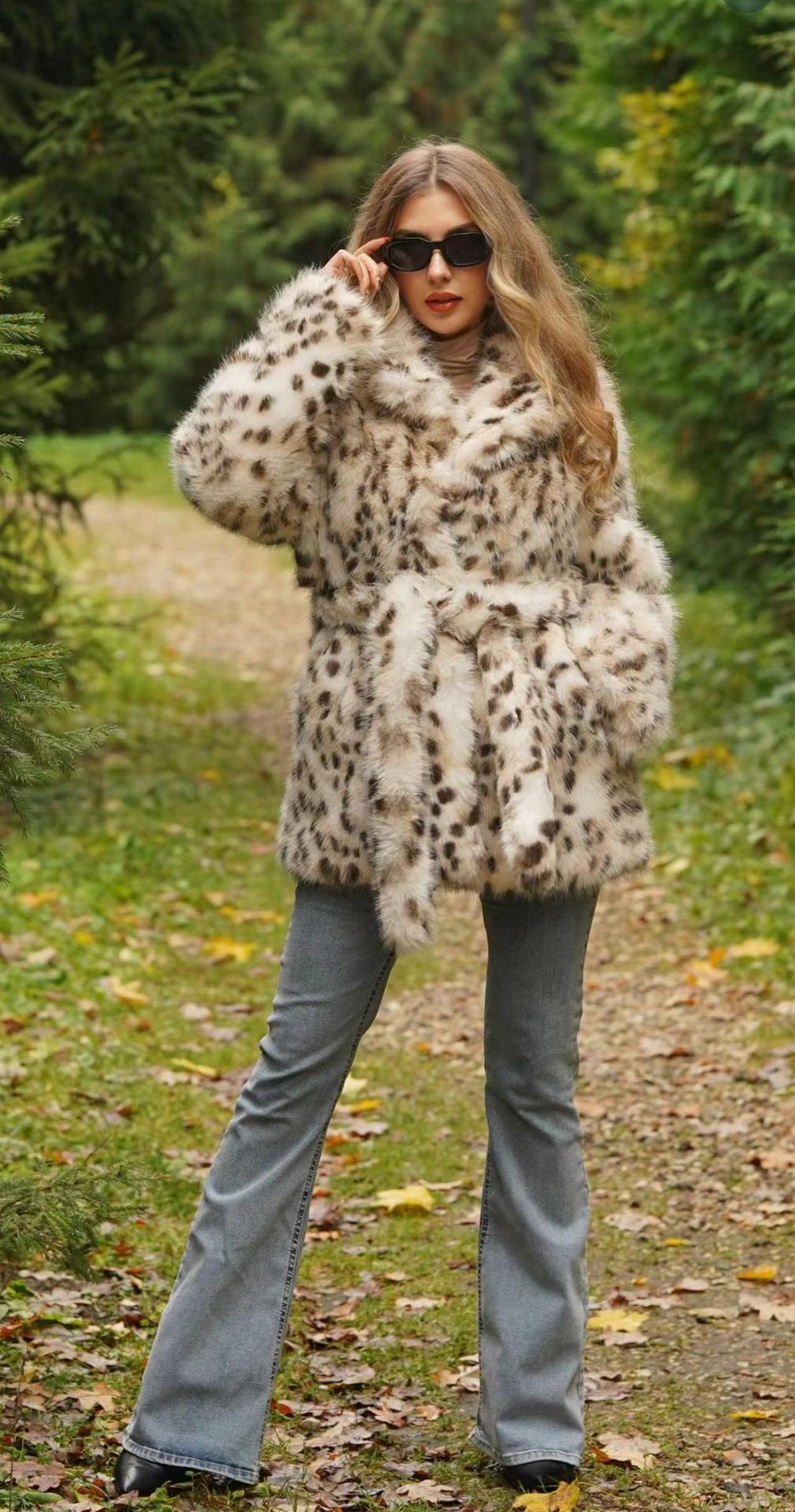 仿皮草豹纹外套