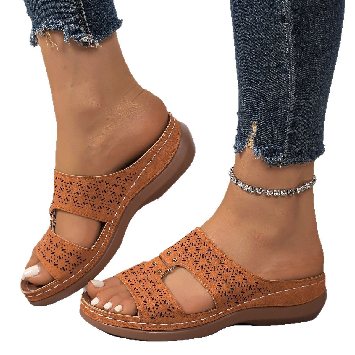 Sandalias de cuña wish amazon para mujer 2025 verano nuevo estilo comercio exterior gran tamaño casual una palabra sandalias romanas huecas