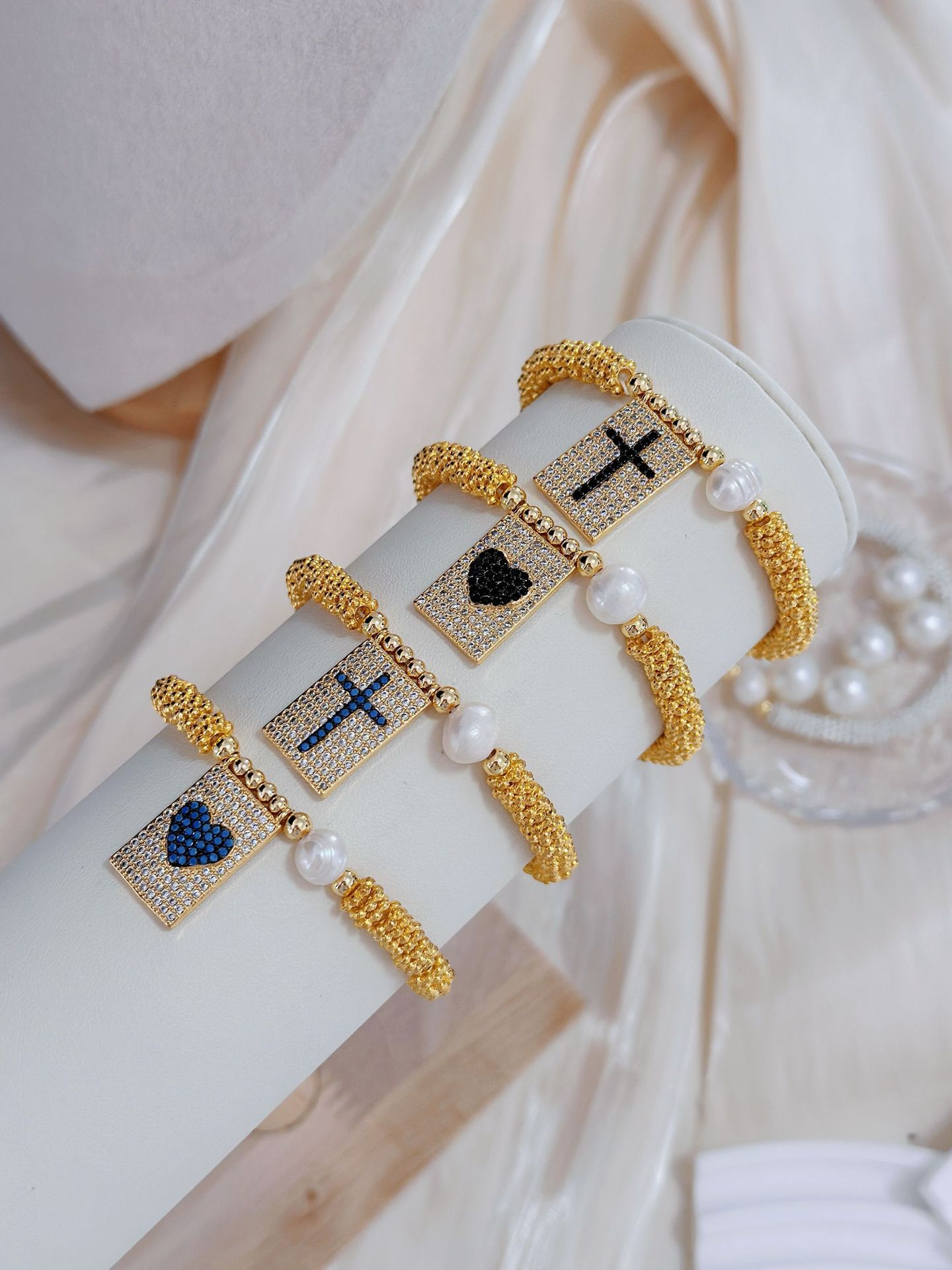 Copper Chain Material 1 Piece Quantity Daily Occasion Copper Material Copper Beaded Enamel Inlay Cross Letter Heart Shape Zircon Bracelets