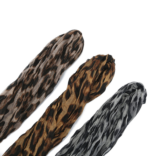 Cross-border Breathable Voile Wrinkle Print Classic Leopard Print Crushed Twist Women's Baotou Scarf Silk Scarf One Piece Dropshipping