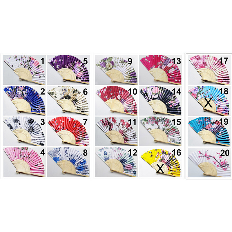 Hay en stock Changsha regalo ventilador 21cm estilo japonés bambú seda ventilador color primario hueso satén paño ventilador