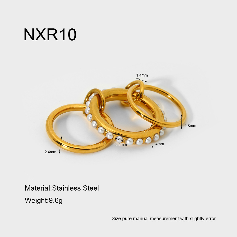 7g Weight Wholesale Jewelry Modern Style Round 304 Stainless Steel Artificial Pearls Zircon 18K Gold Plated White Gold Plated Inlay Rings