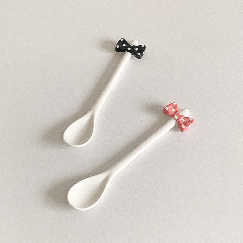 Slow As Before - Hand-painted Stirring Ceramic Coffee Spoon Ins Korean Style Bowknot Girly Heart_voghion.com